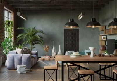 Espacio decorado con muebles de estilo industrial